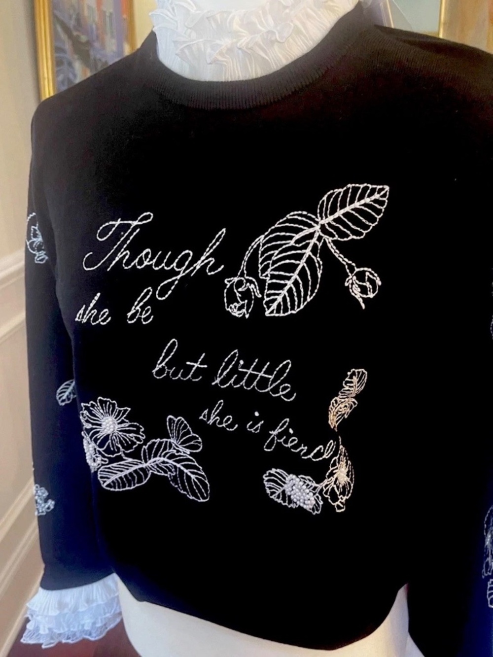 Alice + Olivia Carolann inspiring Embellished Sweater Ruffled Collar Sz S $595 - Picture 4 of 14